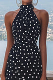 Høj hals Sort Hvid A Line Polka Dots Kjole