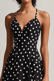 Sort Hvid Spaghetti Stropper A-linje Polka Dots Kjole