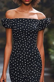 Havfrue Off The Shoulder Sort Hvid Polka Dot Kjole