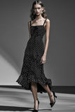 Chiffon Sort Hvid Flæsede A Line Polka Dots Kjole