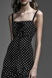Chiffon Sort Hvid Flæsede A Line Polka Dots Kjole