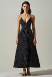 Sort Hvid A Line V-hals Polka Dot Kjole