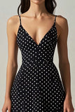 Sort Hvid A Line V-hals Polka Dot Kjole