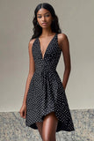 Sort A Line V-hals Kort Hvid Polka Dots Kjole