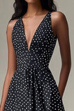 Sort A Line V-hals Kort Hvid Polka Dots Kjole