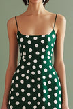 Grøn Hvid Spaghetti Stropper A Line Midi Polka Dots Kjole