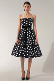 Stropløs Sort Hvid A Line Polka Dots Kjole