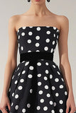 Stropløs Sort Hvid A Line Polka Dots Kjole