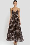 Kaffe Spaghetti Stropper A Line Hvid Polka Dots Kjole