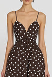Kaffe Spaghetti Stropper A Line Hvid Polka Dots Kjole