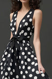 Sort Hvid A Line V-hals Polka Dots Kjole