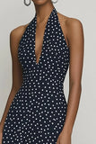 Chiffon Halter A-linje Sort Hvid Polka Dots Kjole