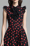 Sort A Line Flæsefarvet Rød Polka Dots Kjole