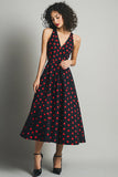 Sort Rød A Line V-hals Polka Dots Kjole
