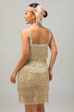 Sort paillet Gatsby Bodycon Kort 1920'er kjole med frynser