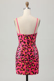 Fuchsia Bodycon Spaghetti Stropper Pailletter Homecoming Kjole med Slids