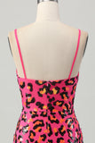Fuchsia Bodycon Spaghetti Stropper Pailletter Homecoming Kjole med Slids