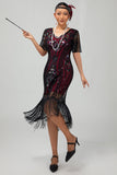 Flapper Bordeaux Pailletter Bodycon Frynsede 1920'er Kjole