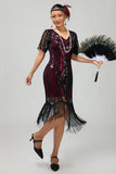 Flapper Bordeaux Pailletter Bodycon Frynsede 1920'er Kjole