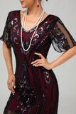 Flapper Bordeaux Pailletter Bodycon Frynsede 1920'er Kjole