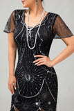 Gatsby Sort Rød Scoop Frynset Bodycon1920'erne Kjole med Pailletter