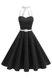 Halter Polka Dots Kongeblå En linje 1950'er kjole