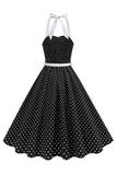 Halter Polka Dots Kongeblå En linje 1950'er kjole