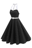 Halter Polka Dots Kongeblå En linje 1950'er kjole