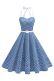 Halter Polka Dots Kongeblå En linje 1950'er kjole