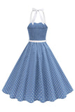 Halter Polka Dots Kongeblå En linje 1950'er kjole