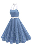 Halter Polka Dots Kongeblå En linje 1950'er kjole