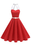 Halter Polka Dots Kongeblå En linje 1950'er kjole