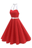 Halter Polka Dots Kongeblå En linje 1950'er kjole