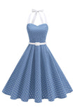 Halter Polka Dots Lyseblå En linje 1950'er kjole