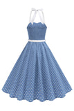 Halter Polka Dots Lyseblå En linje 1950'er kjole