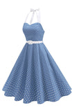 Halter Polka Dots Lyseblå En linje 1950'er kjole