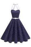 Halter Polka Dots Lyseblå En linje 1950'er kjole