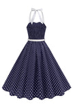 Halter Polka Dots Lyseblå En linje 1950'er kjole
