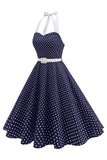 Halter Polka Dots Lyseblå En linje 1950'er kjole