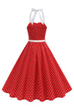 Halter Polka Dots Lyseblå En linje 1950'er kjole