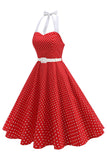 Halter Polka Dots Lyseblå En linje 1950'er kjole