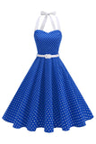 Halter Polka Dots Lyseblå En linje 1950'er kjole