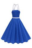 Halter Polka Dots Lyseblå En linje 1950'er kjole
