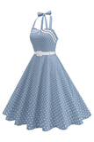Polka Dots Halter Sort A-linje 1950'er kjole med sløjfe