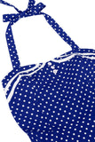 Polka Dots Halter Sort A-linje 1950'er kjole med sløjfe