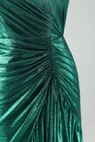 Mørkegrøn Metallic One Shoulder havfrue Cocktail Kjole med Flæser