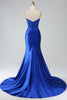 Indlæs billede til gallerivisning Royal Blue Mermaid Strapless Long Corset Prom Dress med slids