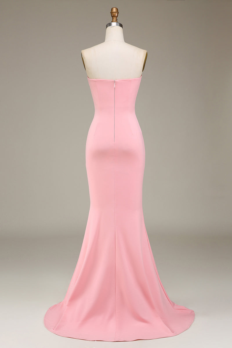 Indlæs billede til gallerivisning Blush pink havfrue kæreste satin lang brudepigekjole