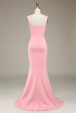 Blush pink havfrue kæreste satin lang brudepigekjole