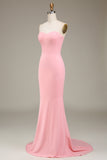 Blush pink havfrue kæreste satin lang brudepigekjole